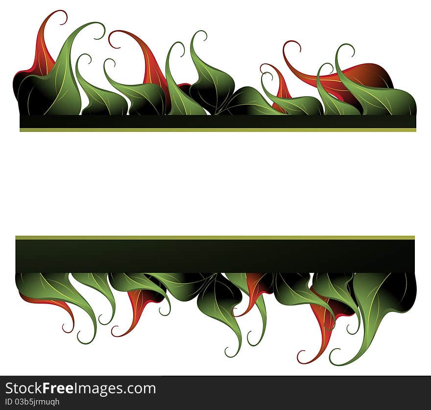 Red and green curled leaves. Floral frame. Red and green curled leaves. Floral frame.