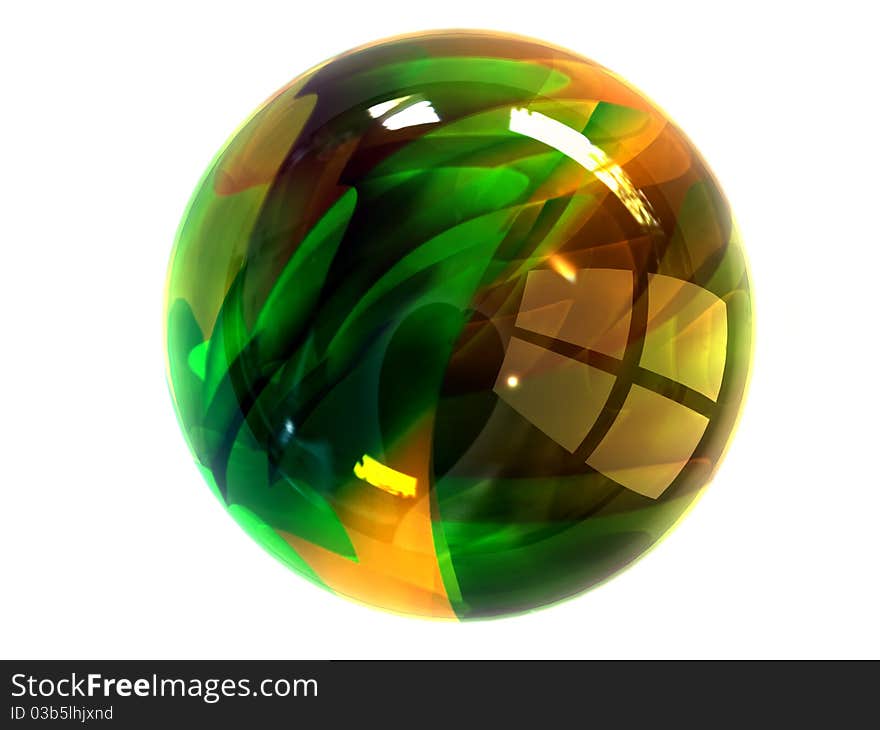 Green glass bowl on white background. 3d render high quality.