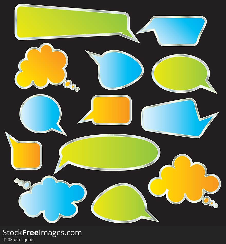 Set of speech and thought blobs,illustrated