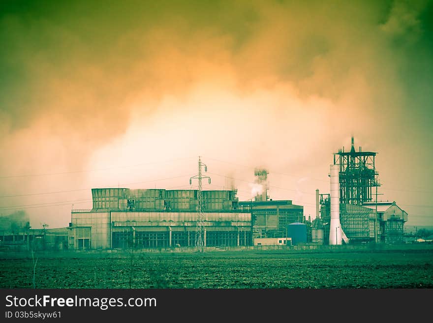 Smoke Coming Out Of Old Factory Chimney