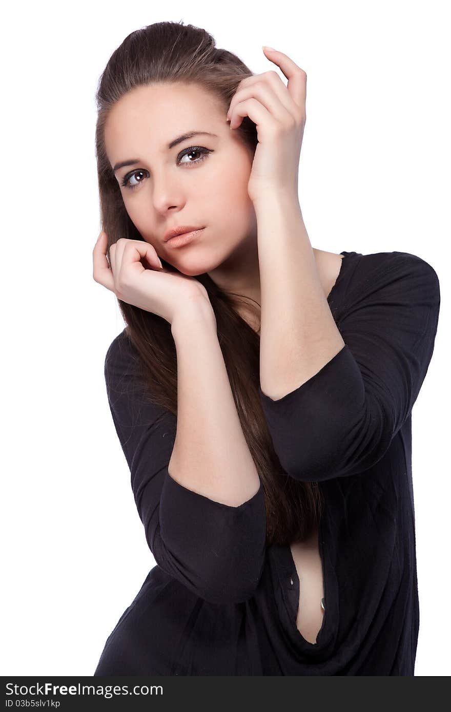 Attractive woman in black dress isolated on white. Attractive woman in black dress isolated on white