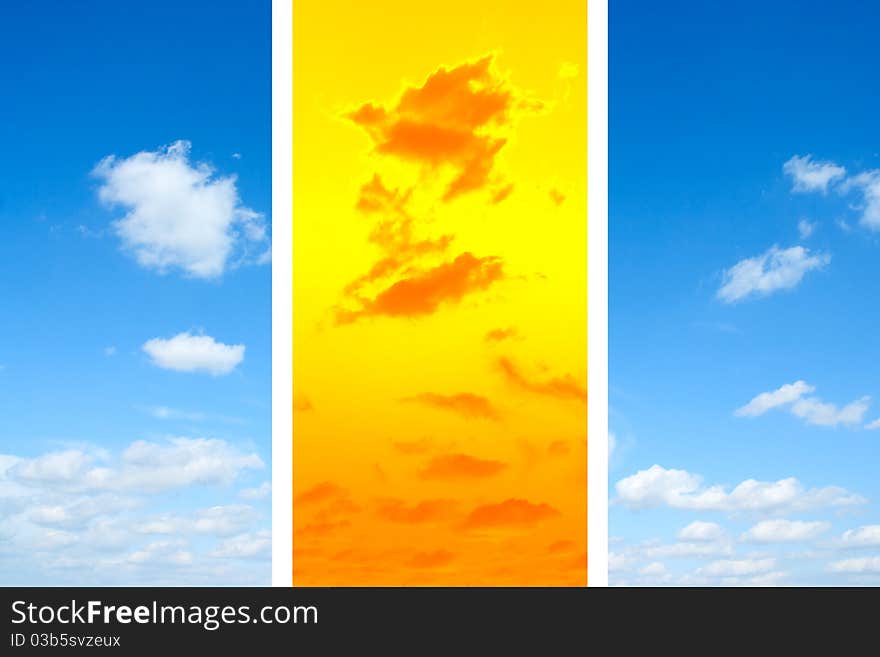 Blue and orange sky with clouds