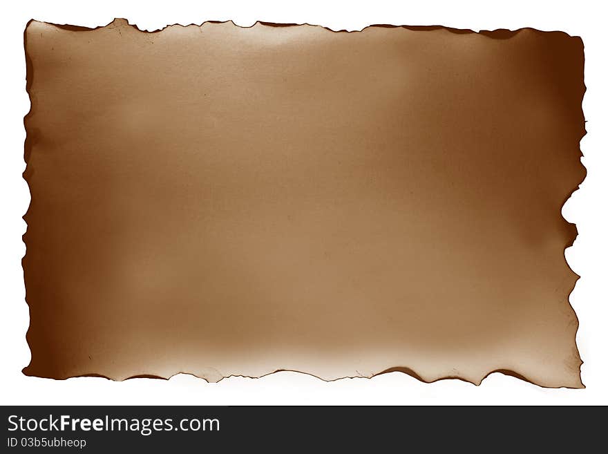 Brown paper with burn style isolated on white background