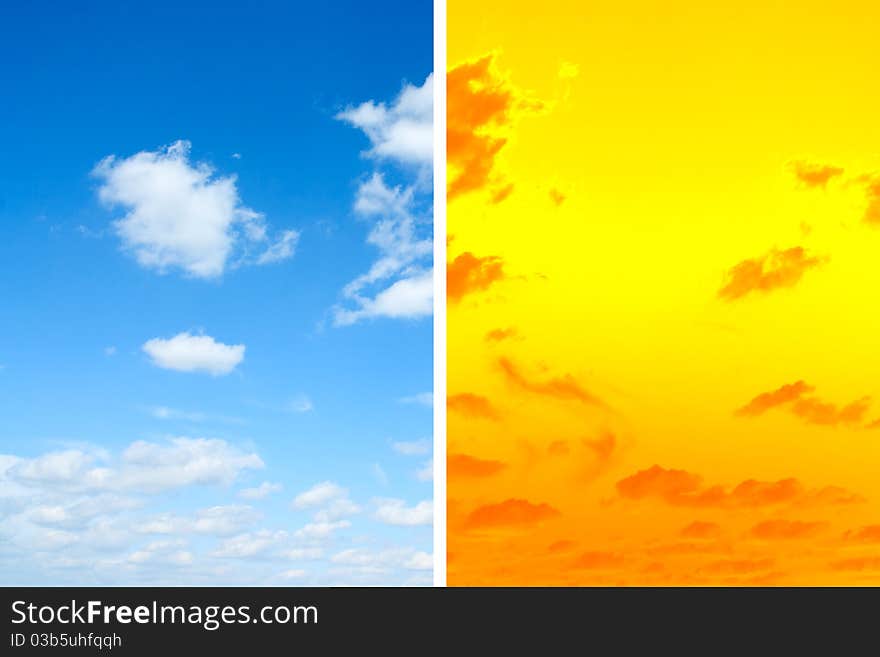 Blue and orange sky with clouds