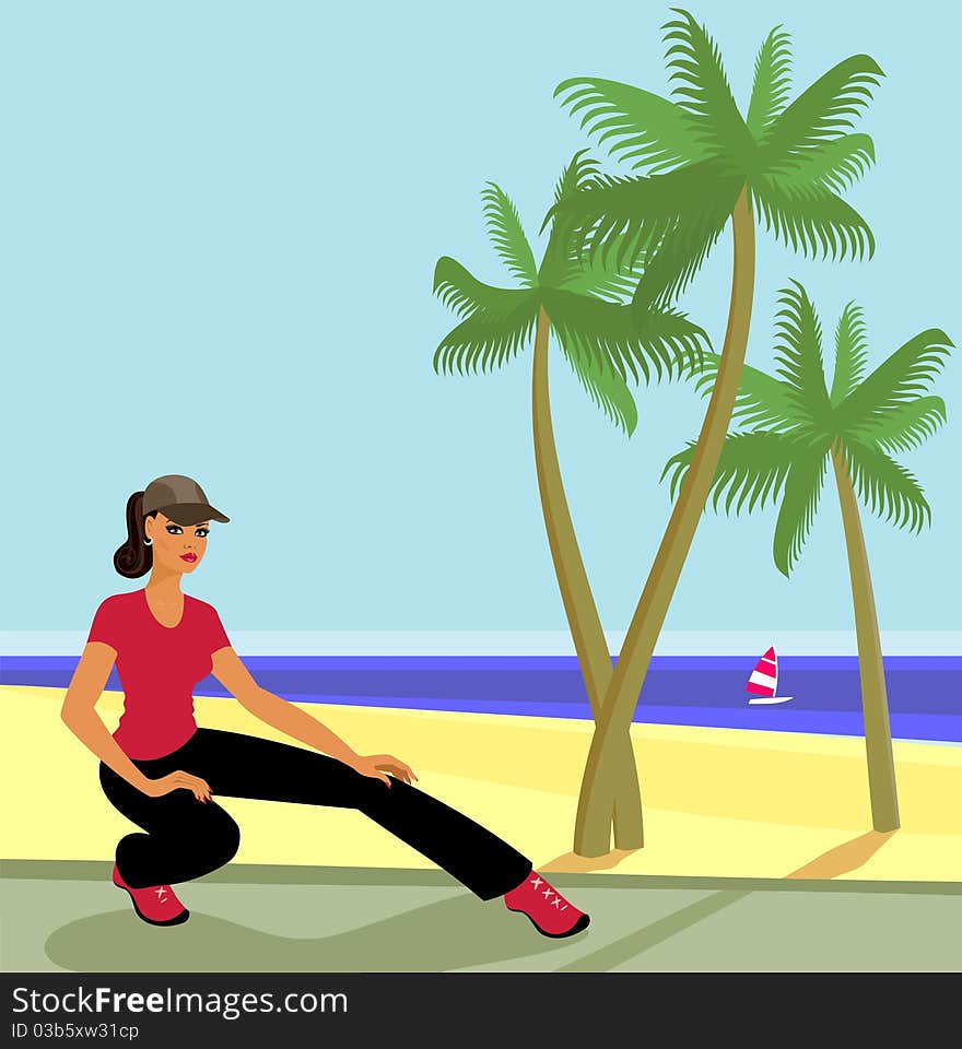 Athletic girl stretches muscles in the fitness