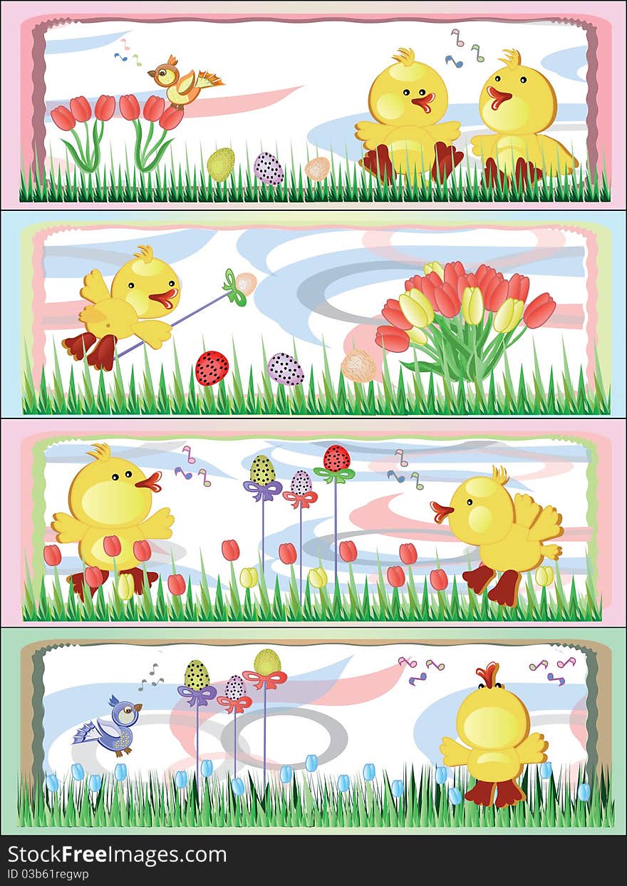 Easter:  set banners with funny ducklings. Easter:  set banners with funny ducklings