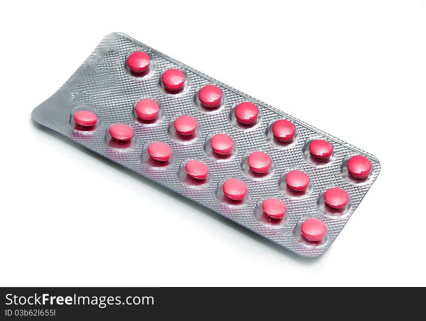 Packing of tablets on a white background