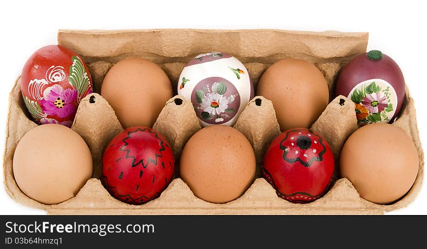 Eggs in box isolated on white