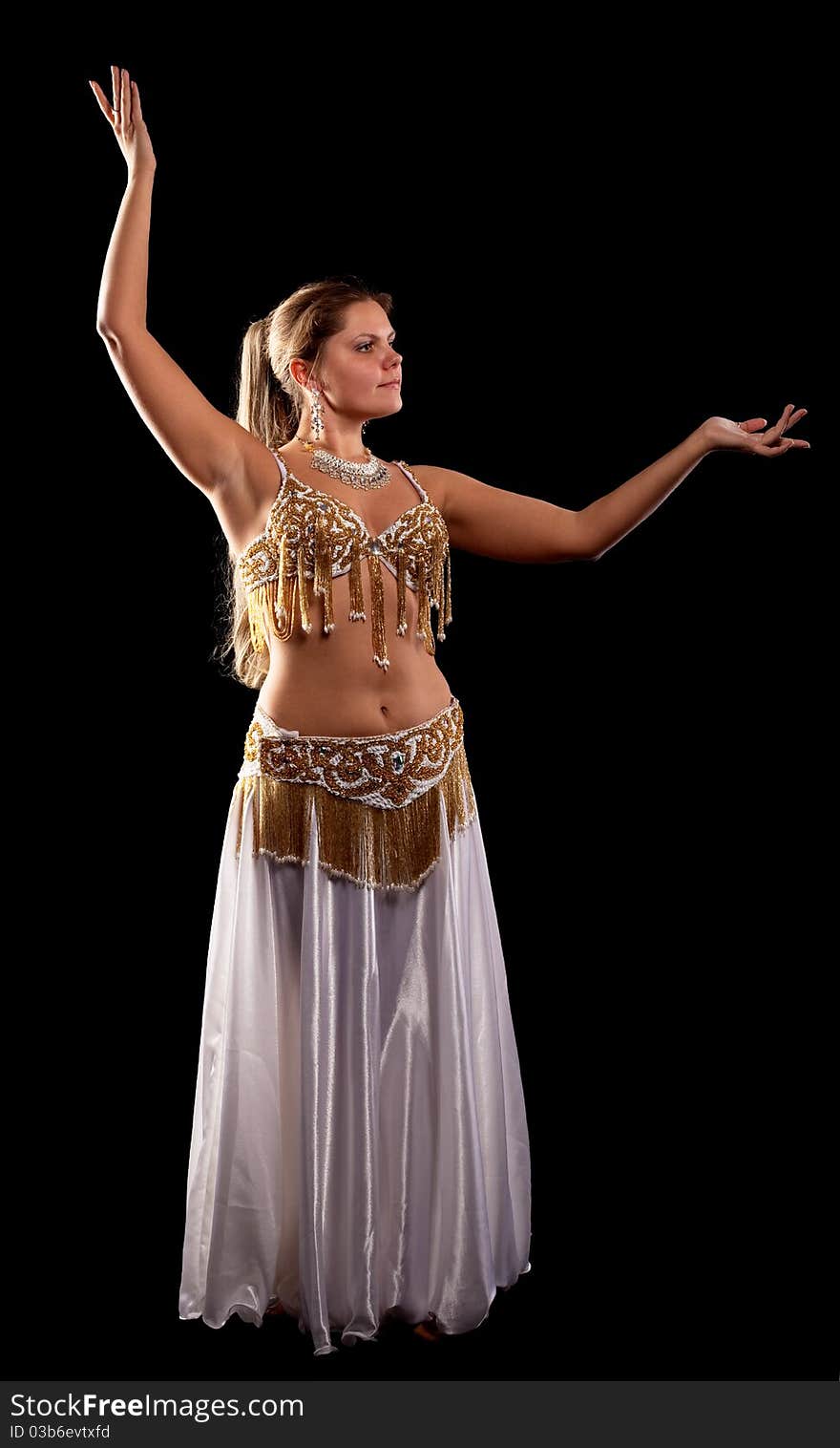 Woman dance in dark - oriental arabia costume. Woman dance in dark - oriental arabia costume