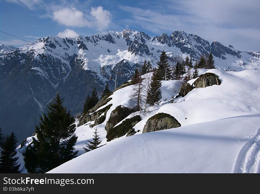 Winter Mountain Landscape With Ski Lift