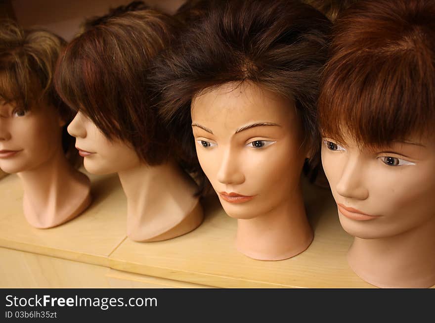 Closeup of the head of a mannequin in a clothes store