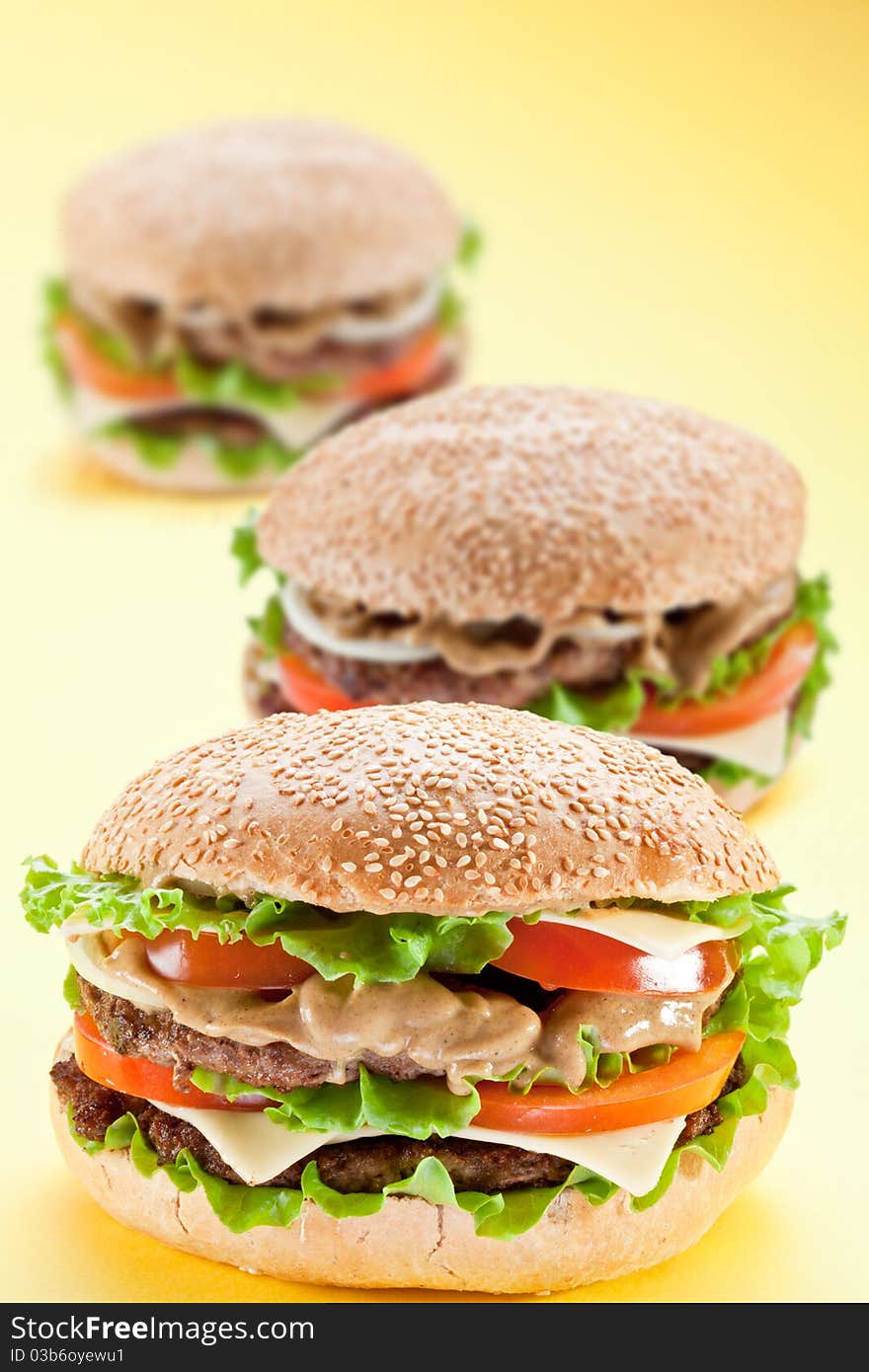 Three delicious hamburger