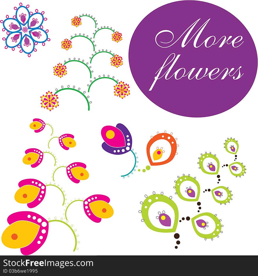 Colored stylized flowers on a white background. Colored stylized flowers on a white background