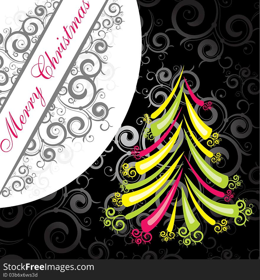 Bright christmas tree with curly elements