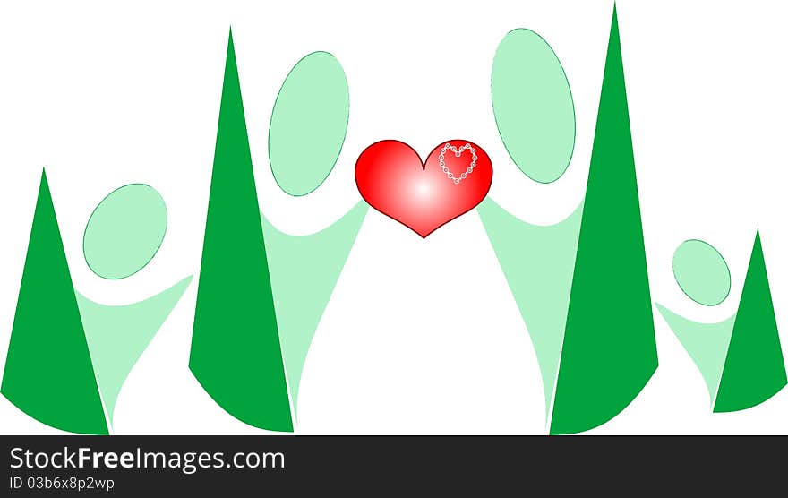 Cartoon People Family Hold Love Heart In Hands