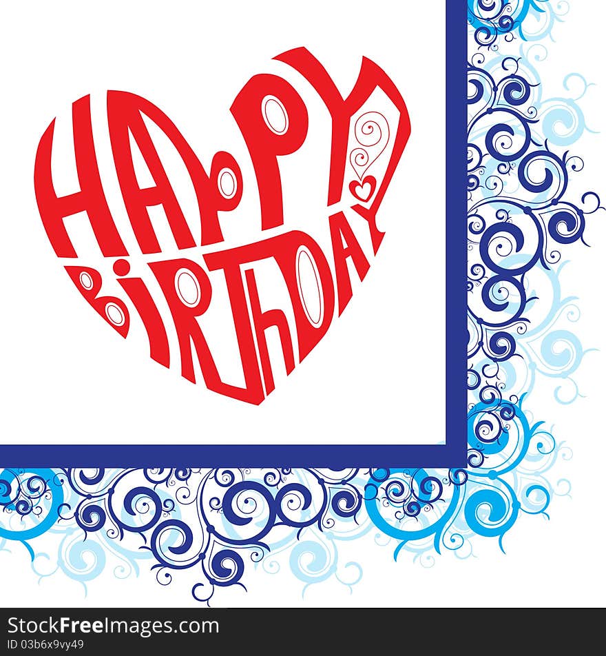 Happy birthday heart in curly frame