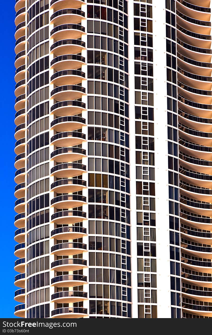 Balconies of scyscrapers at beautiful Sunny Islands, Miami in morning sun