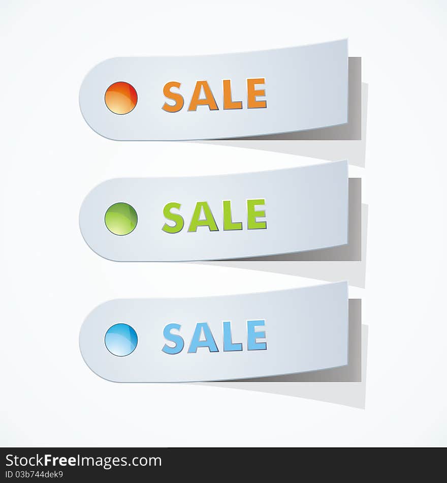 Three Vector blank sales tags on white background. Vector illustration