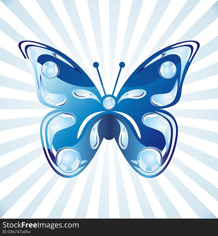 Blue butterfly on white background. Vector illustration. Blue butterfly on white background. Vector illustration