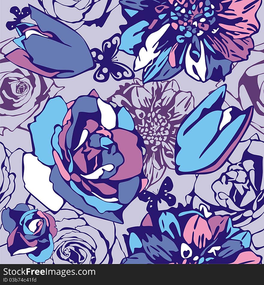 Vector texture consist of flowers on violet background. Vector illustration. Vector texture consist of flowers on violet background. Vector illustration