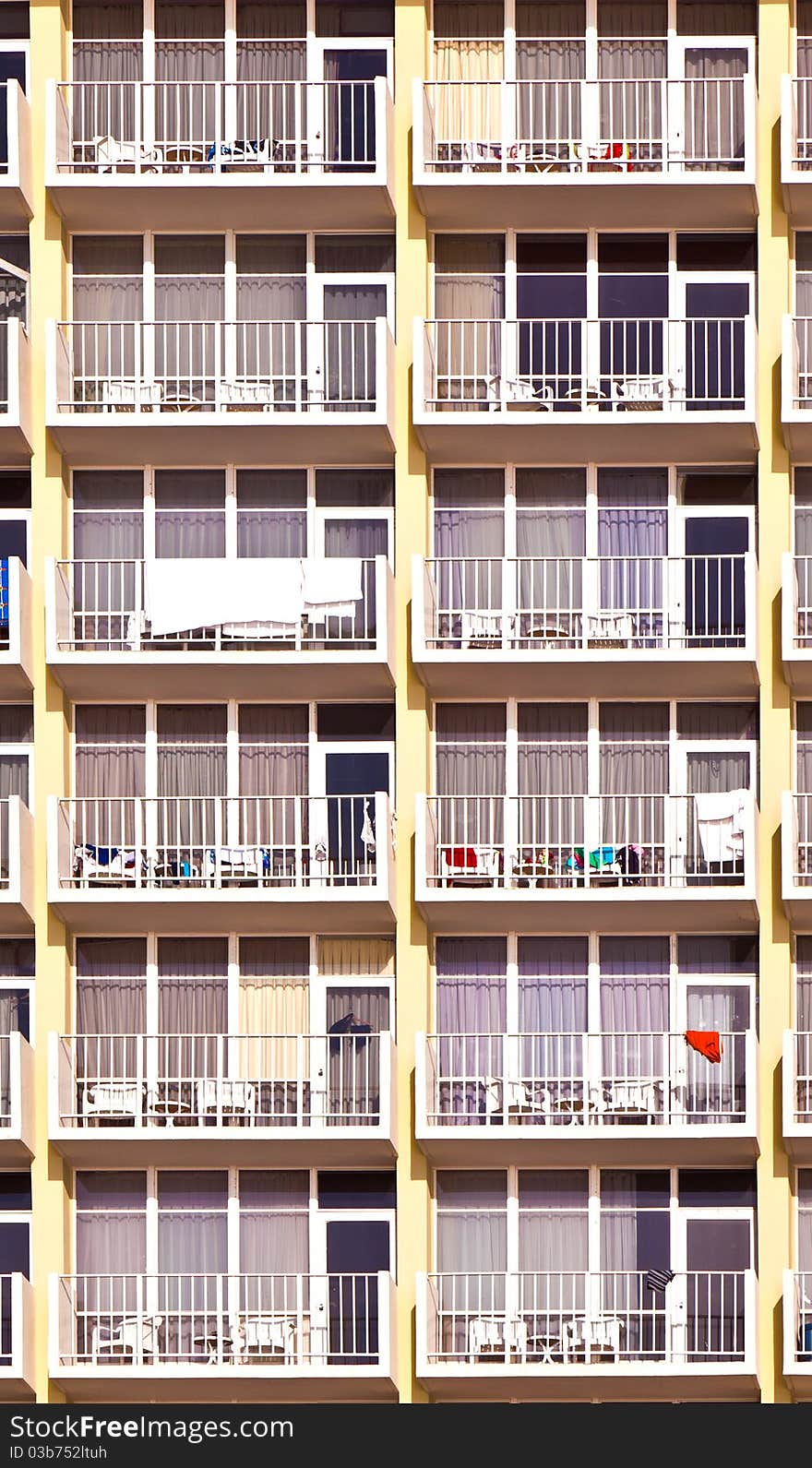 Balconies of scyscrapers at beautiful Sunny Islands, Miami in morning sun