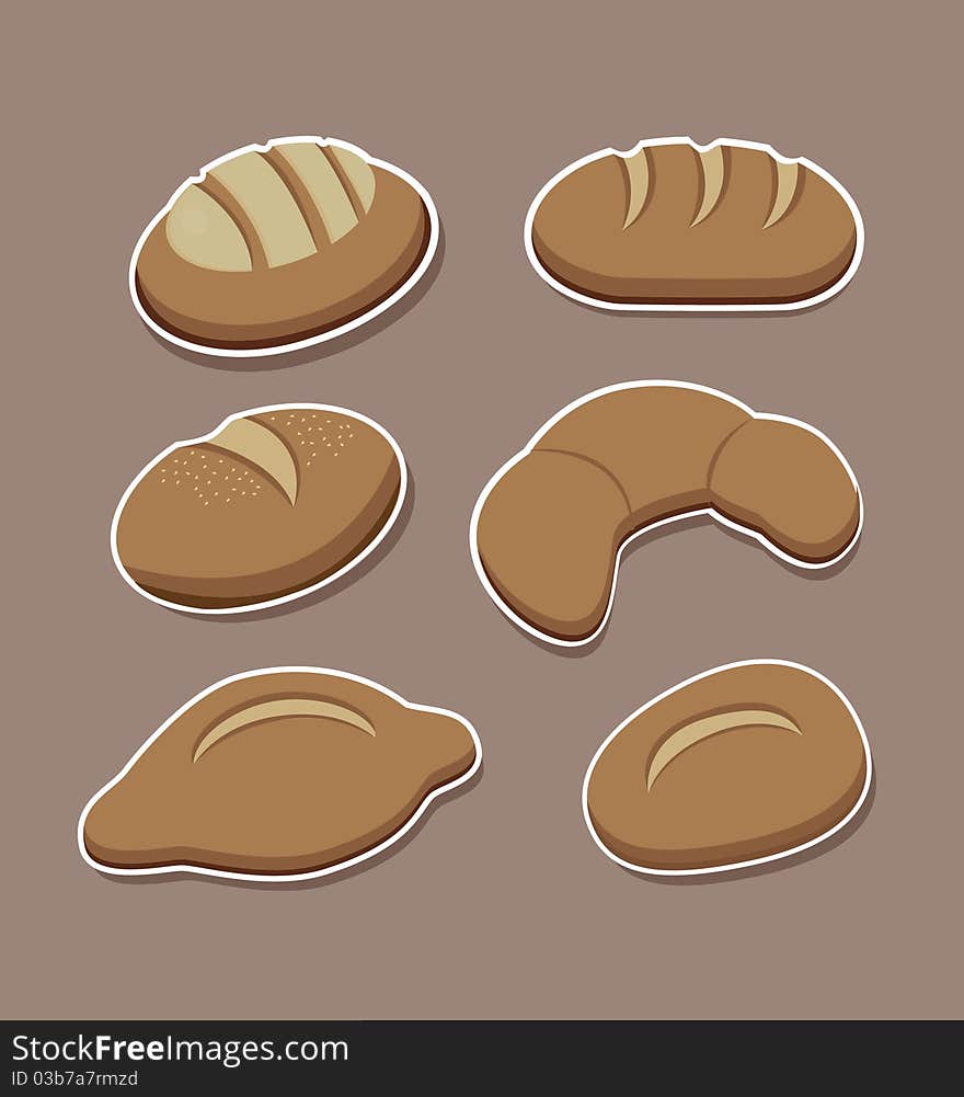 Variety of French and sweet bread illustration on a color background