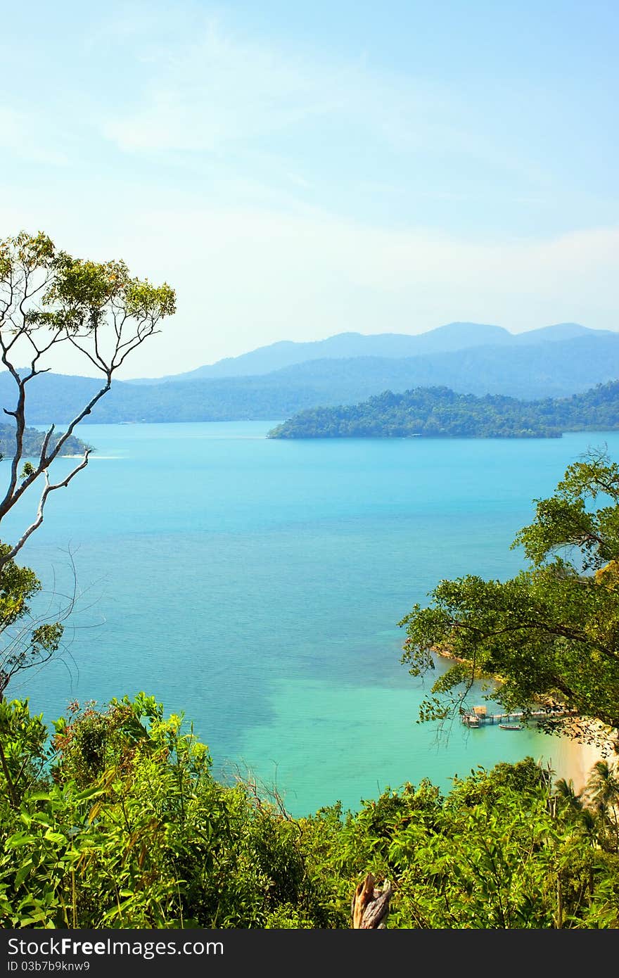 Beautiful lagoon with clear blue water. View from the cliff.