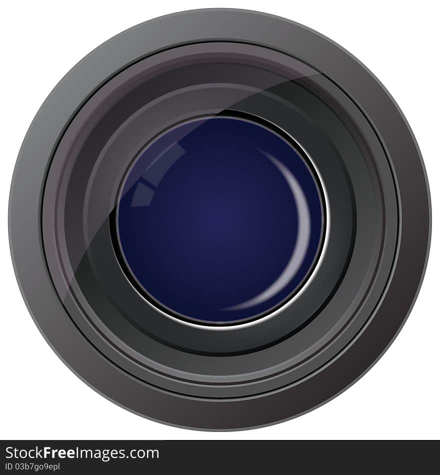 A camera lens on a white background.