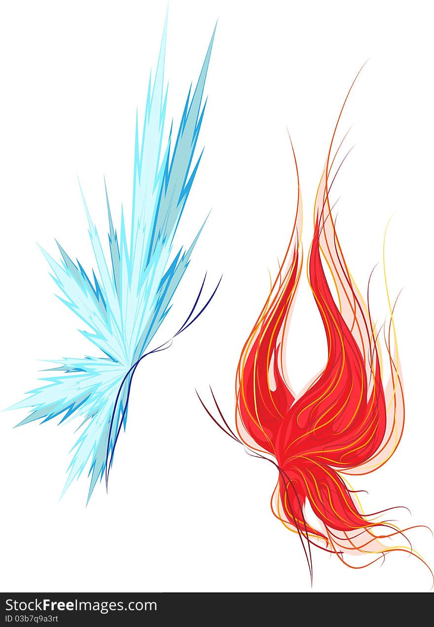 Set of two butterflies: fire and ice