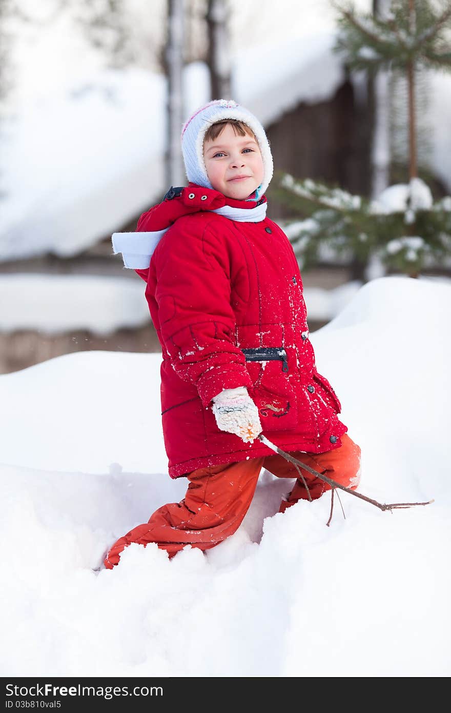 Six years old girl on snow. Six years old girl on snow.