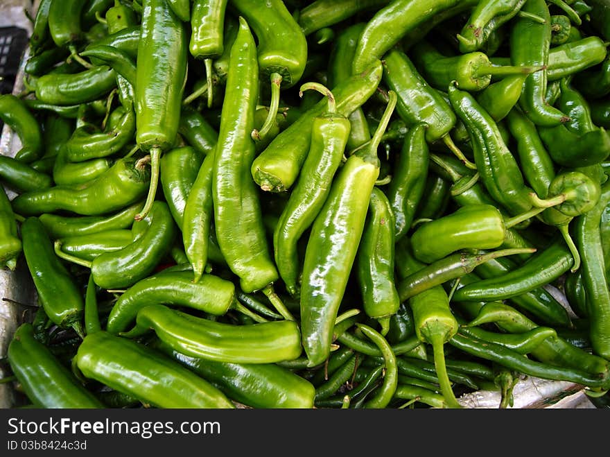 Pepper, green peppers, put in the market for sale. Pepper, green peppers, put in the market for sale.