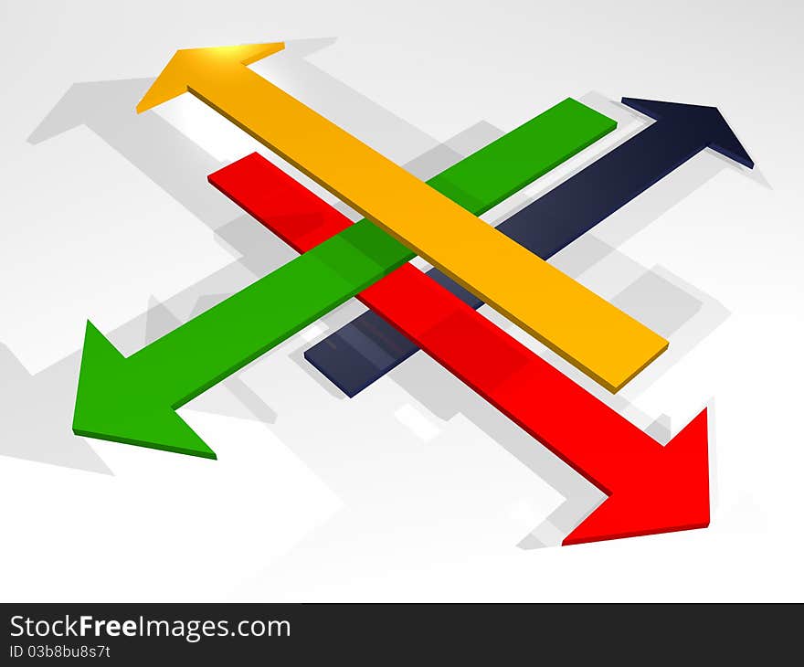 Illustration of intertwined arrows of colors. Illustration of intertwined arrows of colors