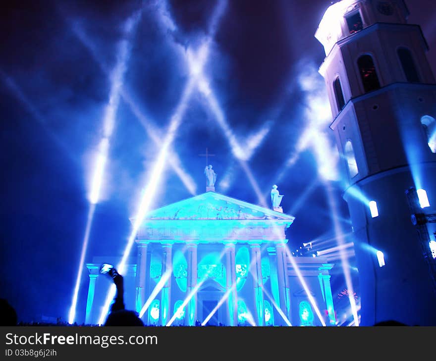 Floodlighting of the church in the christmas night. Floodlighting of the church in the christmas night