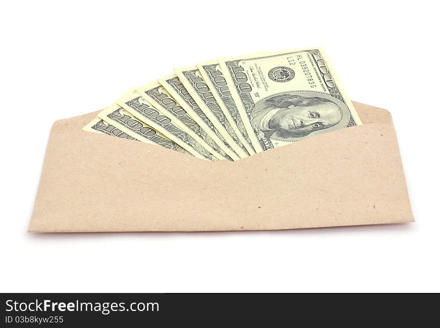 Dollars in envelope isolated on a white. Dollars in envelope isolated on a white