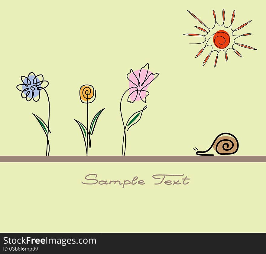 Abstract images of flowers, snails and sun. Abstract images of flowers, snails and sun