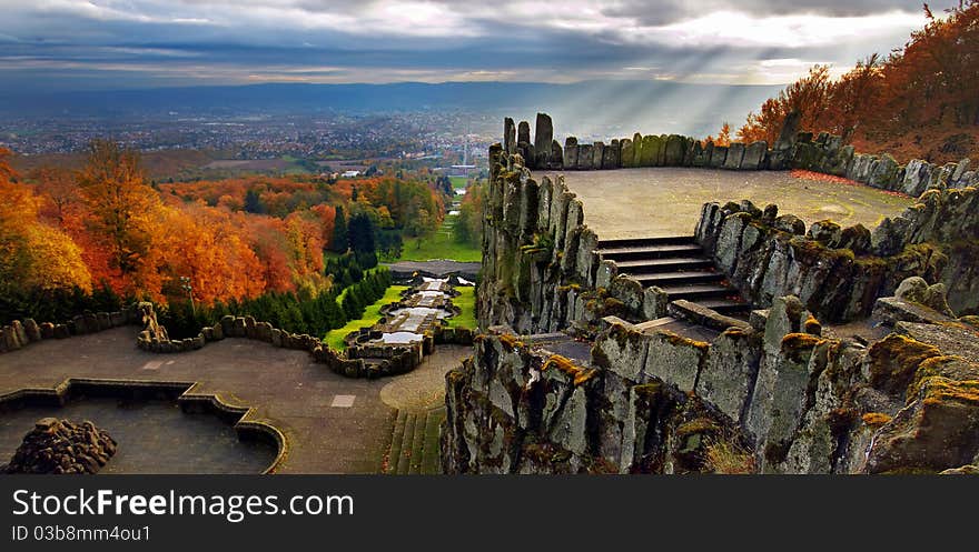 Magnificent view from Hercules monument, Wilhelmshöhe Park, Kassel, Germany