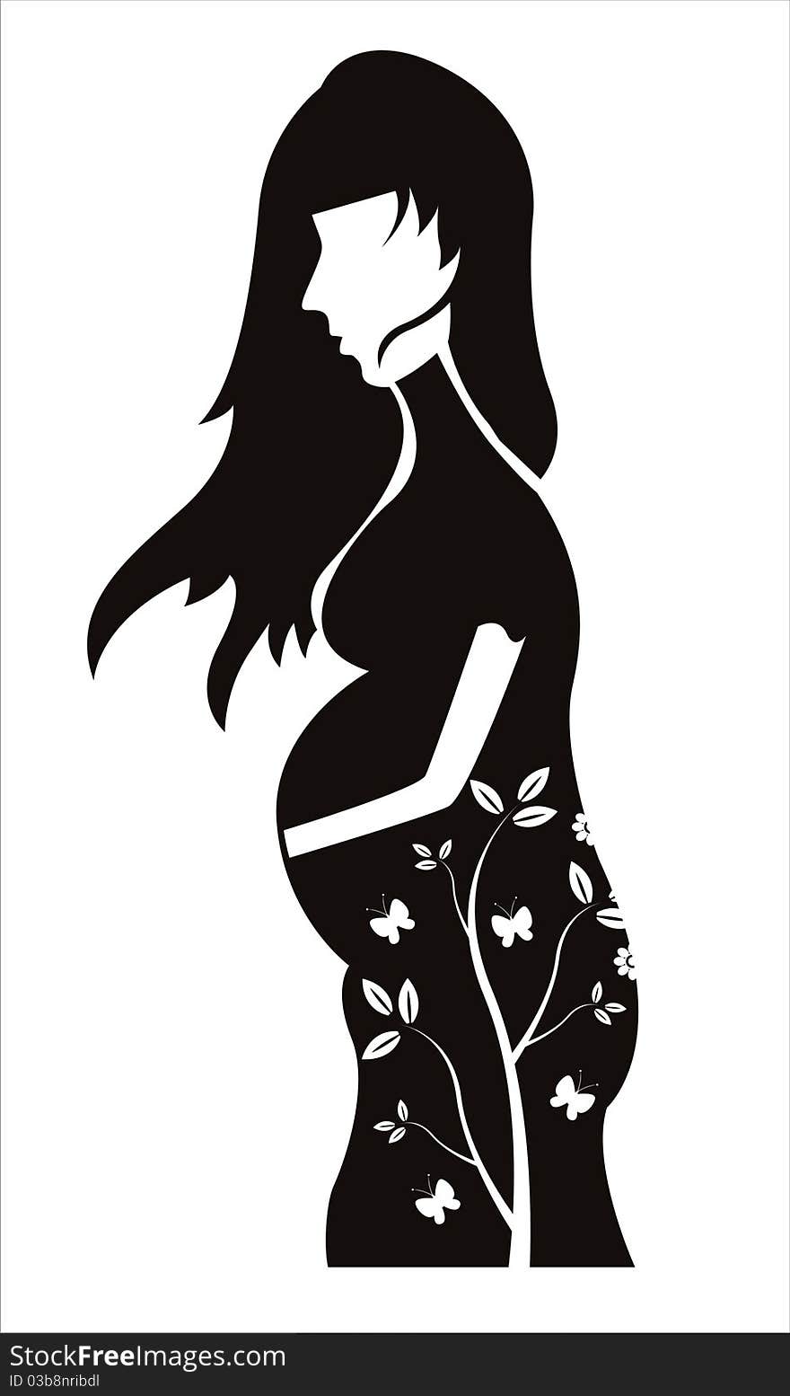 Pregnant woman silhouette isolated on white