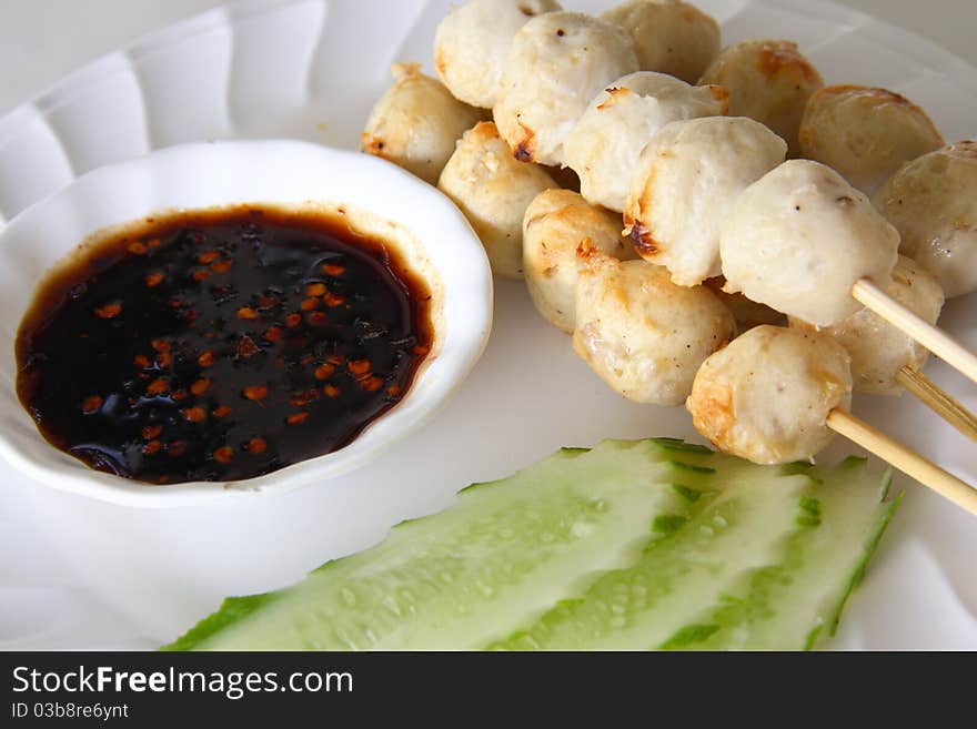 Thai style grilled pork meatball on dish