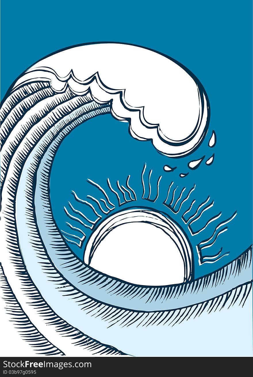 Sea waves. Vector illustration of sea landscape