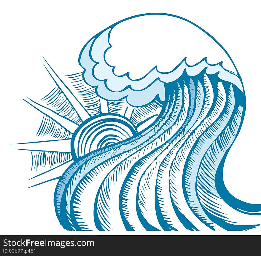 Sea waves. Vector illustration of sea landscape