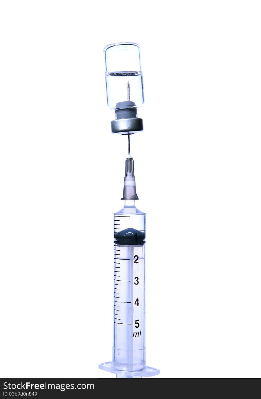 Intramuscular syringe with vial. Isolated on white.