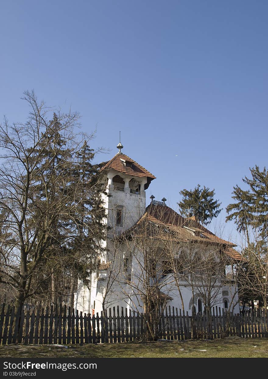 Old abandoned house isolated by blue sky. Old abandoned house isolated by blue sky