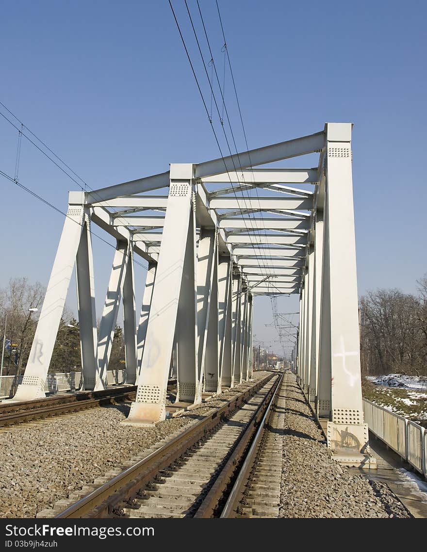 Rail bridge isolated by blue clear sky