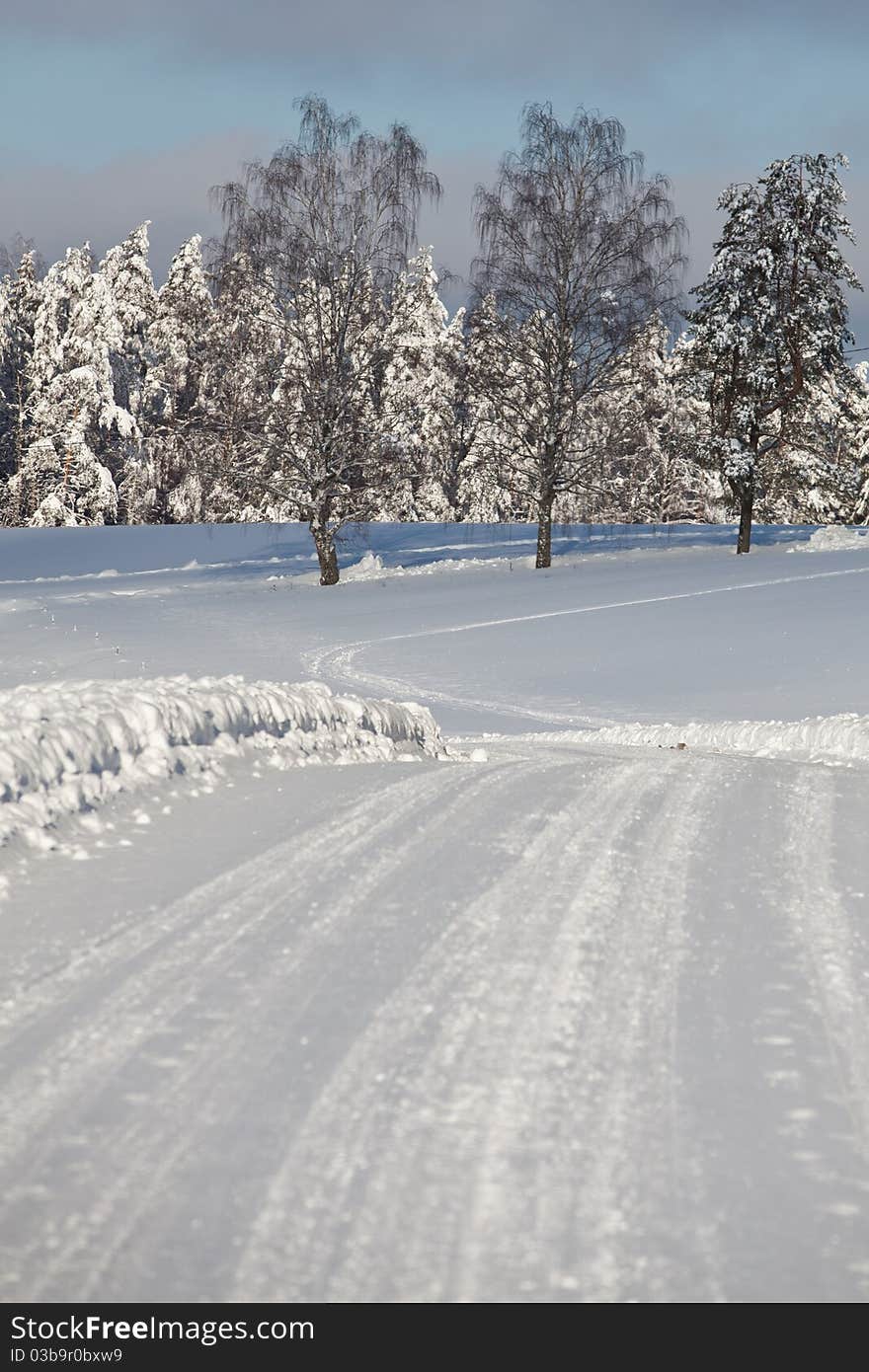 Winter scandinavian route in snow.