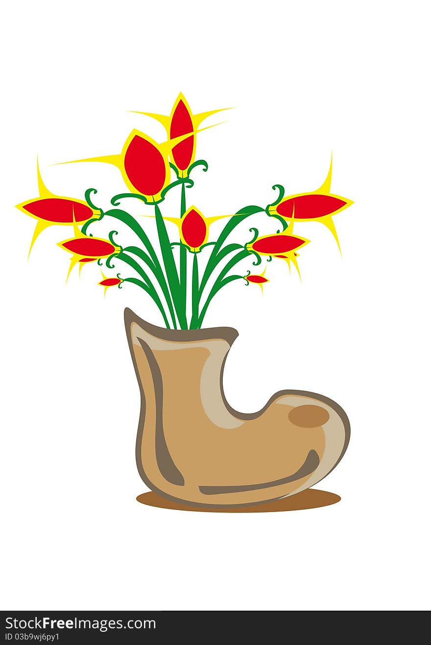 Bunch of flowers in a boot. Illustration