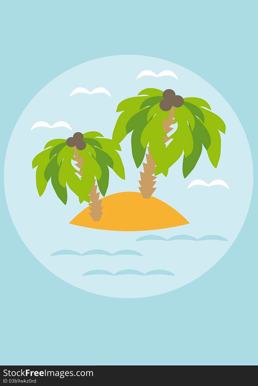 Island With Palm Trees In The Sea