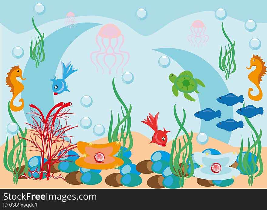 Abstract Underwater Background With Fishes