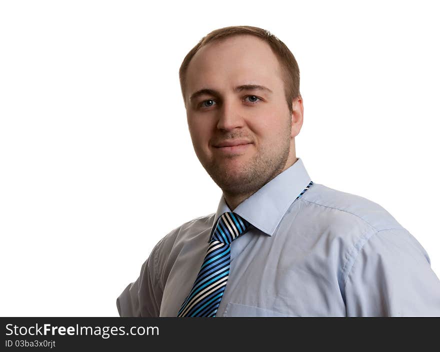 Portrait of an unshaven businessman in shirt isolated on white background