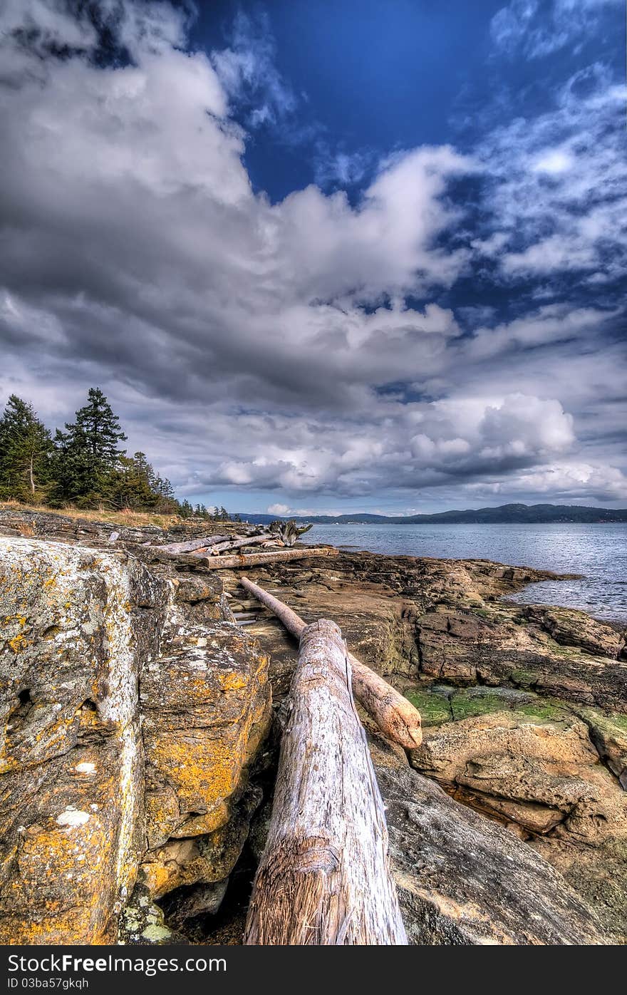 A rocky British Columbian coastline in the spring. A rocky British Columbian coastline in the spring