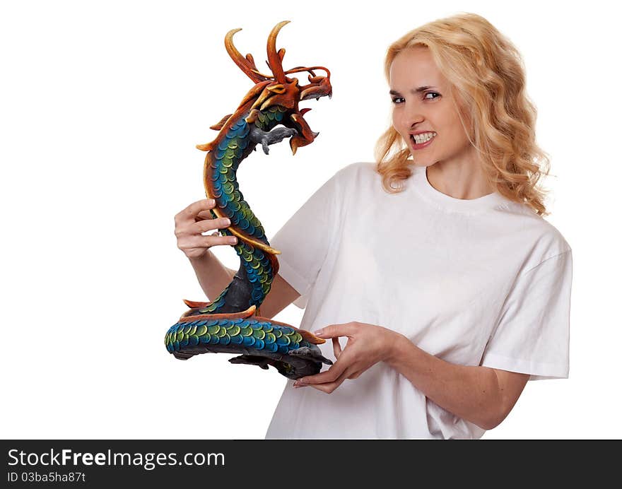 Beautiful Girl With A Wooden Dragon